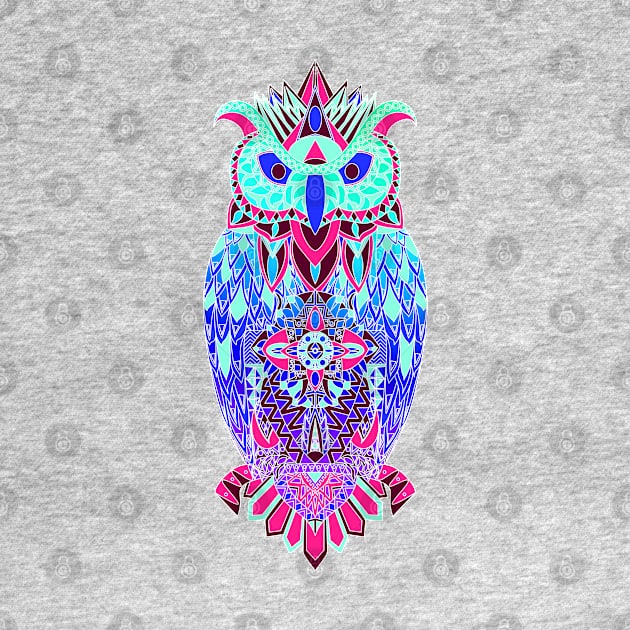 owl in wisdom mandala pattern ecopop art by jorge_lebeau